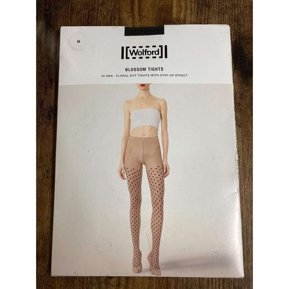 Wolford Blossom Tights Black Floral Dot 20 Denier Stay-Up Effect Size M 17689